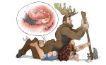  anal antlers barazoku beard clothing cum duo facial_hair ghuraok horn human humanoid internal male male/male mammal not_furry pants satyr sex shirt topwear torn_clothing 