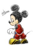  2017 4_fingers anthro black_nose clothed clothing colored_sketch disney footwear gloves harara looking_back mammal mickey_mouse mouse murid murine rear_view rodent round_ears shoes signature simple_background smile solo thin_tail white_background white_clothing white_gloves 