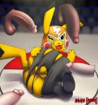  ;p anus big_butt butt cleft_tail clothed clothing cosplay_pikachu disembodied_penis erection female feral fur humanoid_penis looking_at_viewer male male/female mask nintendo open_mouth penis pikachu pikachu_libre pok&eacute;mon pok&eacute;mon_(species) pussy smile thick_thighs tongue video_games wide_hips yellow_fur 