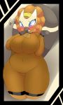  2019 anthro artesjsc bibarel big_breasts big_tail blue_eyes blush breasts brown_fur clothed clothing digital_media_(artwork) fur mammal multicolored_fur nintendo nude pok&eacute;mon pok&eacute;mon_(species) rodent slightly_chubby solo suit teeth video_games wide_hips 