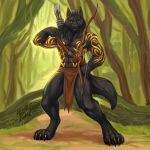  1:1 2019 abs anthro arrow biceps black_fur bow_(weapon) byowt canid canine canis clothing digital_media_(artwork) fur hair hi_res loincloth male mammal muscular pecs ranged_weapon tattoo weapon wolf 