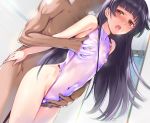  1girl ass bare_shoulders bathroom black_hair blush breasts covered_navel dark_skin dark_skinned_male erect_nipples faceless faceless_male gokou_ruri groin groping hetero hime_cut long_hair looking_at_viewer metallican mole mole_under_eye nude one-piece_swimsuit open_mouth ore_no_imouto_ga_konna_ni_kawaii_wake_ga_nai purple_swimsuit red_eyes saliva small_breasts swimsuit 