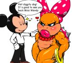  &lt;3 angelauxes blush bow disney duo female invalid_tag jewelry koopa koopaling lips looking_at_another looking_at_partner male male/female mammal mario_bros micky_mouse mouse murid murine necklace nintendo rodent scalie text video_games wendy_o_koopa 