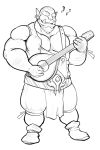  2:3 clothed clothing full-length_portrait fully_clothed hi_res humanoid lute maldu male monochrome not_furry orc playing_music portrait simple_background white_background 