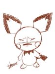  2019 brown_and_white eyes_closed frown full-length_portrait harara hi_res mammal meme monochrome nintendo pichu pok&eacute;mon pok&eacute;mon_(species) portrait rodent signature simple_background sketch solo standing video_games white_background 