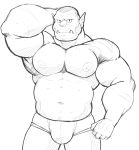  absurd_res briefs bulge clothed clothing hi_res humanoid maldu male monochrome muscular muscular_male navel nipples not_furry orc pecs simple_background topless underwear white_background 