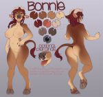  2019 anthro bonnie_bovine bonnie_bovine_(character) bovid bovine breasts brown_hair butt cattle english_text facial_piercing featureless_breasts female hair hooves horn mammal model_sheet navel nose_piercing nose_ring open_mouth piercing simple_background solo text tongue tongue_out url watermark 
