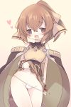  1girl :d bangle bangs bare_shoulders black_cape blush bracelet breasts brown_background brown_cape brown_eyes brown_hair brown_ribbon brown_shirt brown_skirt brown_sleeves cape commentary_request detached_sleeves dyute_(fire_emblem) eyebrows_visible_through_hair fang fire_emblem fire_emblem_echoes:_mou_hitori_no_eiyuuou gradient gradient_background groin hair_between_eyes hair_ribbon heart high_ponytail jewelry lifted_by_self looking_at_viewer multicolored multicolored_cape multicolored_clothes navel nintendo open_mouth panties panty_pull ponytail pulled_by_self ribbon shirt sidelocks single_detached_sleeve skirt skirt_lift sleeveless sleeveless_shirt small_breasts smile solo teu_(navy) underwear white_panties 
