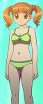  2015 bare_legs bikini brown_eyes closed_mouth female green_bikini green_swimsuit legs official_art onegai_my_melody solo swimsuit tomboy yumeno_uta 