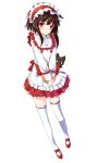  1girl alternate_costume blush brown_hair cat chocolate chocolate_heart chomusuke frilled_headband frills heart holding kono_subarashii_sekai_ni_shukufuku_wo! mary_janes megumin red_eyes shoes short_hair_with_long_locks thighhighs triangle_mouth valentine watari_shinji white_background white_legwear 