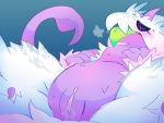  4:3 anthro blue_background blush breath dragon female fur furred_dragon hi_res huff mammal presenting presenting_pussy purple_fur pussy pussy_juice saliva simple_background sincerity_gender solo sweat thick_thighs tongue tongue_out 