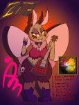  antennae_(anatomy) anthro arthropod bass_guitar big_breasts breasts chest_tuft clothing collar eyebrows female gloves iguanasarecool insect instrument lamp lepidopteran markings moth musical_instrument pink_eyes signature skull text thick_eyebrows thick_thighs tongue tuft wide_hips yellow_eyes 