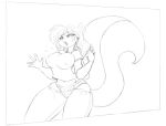  2019 anthro big_breasts breasts clothing comic female hair half-closed_eyes long_hair mammal midriff monochrome navel nipple_outline open_mouth phone rodent sciurid simple_background solo tgwonder torn_clothing transformation underwear white_background 