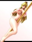  286c blonde_hair breasts highres huge_breasts long_hair mario_(series) nintendo nipples pole_dancing princess_peach tongue tongue_out 
