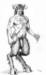  2005 arm_hair bag beard biceps body_hair chest_hair facial_hair flaccid happy_trail hi_res hooves horn humanoid looking_at_viewer male mjarrett1000 muscular navel nipples not_furry pan_flute pecs penis pubes satyr smile solo 