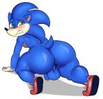  anthro backsack balls big_butt blush butt clothing eulipotyphlan flaccid footwear hedgehog hi_res humanoid_penis looking_back male mammal mostly_nude penis shoes solo sonic_(series) sonic_the_hedgehog uncut wizzikt 