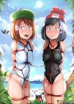  2girls aster-effect bdsm beanie big_breasts black_hair black_swimsuit bondage bound breasts brown_hair creatures_(company) game_freak hat multiple_girls nintendo pokemon pokemon_(game) pokemon_sm pokemon_swsh rope short_hair swimsuit tagme thick_thighs thighs white_swimsuit 