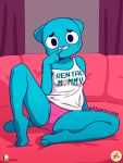  2019 3_toes anthro blue_fur breasts cartoon_network clothed clothing domestic_cat felid feline felis female front_view fur furboz looking_at_viewer mammal mature_female nicole_watterson panties rental_mommy shirt sitting solo spread_legs spreading tank_top the_amazing_world_of_gumball toes topwear underwear 