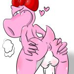  &lt;3 1:1 2008 anthro anus backsack balls birdo blue_eyes blush breasts butt dickgirl hair_bow hair_ribbon humanoid_penis intersex looking_at_viewer looking_back mario_bros nintendo nude penis perverted_bunny presenting presenting_hindquarters pussy reptile ribbons scalie simple_background solo spreading video_games white_background 