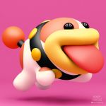  1:1 3d_(artwork) ambiguous_gender black_eyes canid canine canis collar digital_media_(artwork) domestic_dog fur henry_vargas hi_res mammal multicolored_fur nintendo pink_background poochy red_tongue simple_background tongue tongue_out video_games 