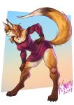  autumn_(praexon) canid canine claws clothing dress female fox freckles green_eyes hair kmoth long_ears mammal muscular quadriceps red_fox red_hair solo vulap wide_hips 