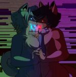  anthro canid canine drooling duo french_kissing fur hair hand_holding hi_res kissing male male/male mammal munks_(artist) nude saliva smile standing 