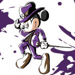  1:1 2014 anthro black_nose cane clothed clothing disney footwear fully_clothed gloves harara hat headgear headwear mammal mickey_mouse mouse murid murine purple_clothing rodent round_ears shoes simple_background smile smirk solo suit white_background white_clothing white_gloves yellow_eyes 