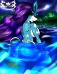  2019 absurd_res anthro areola big_breasts big_butt breasts butt canid canine digital_media_(artwork) female forest grass hair hi_res knightmoonlight98 legendary_pok&eacute;mon looking_at_viewer looking_back mammal moon night nintendo nipples nude outside pok&eacute;mon pok&eacute;mon_(species) purple_hair red_eyes sea seaside sky solo suicune tree video_games water 