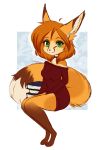  autumn_(praexon) book canid canine chibi clothing dress female fox freckles green_eyes hair hi_res invalid_tag long_ears looking_at_viewer mammal red_fox red_hair solo taykoe vulap wide_hips 