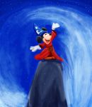 13:15 2014 4_fingers anthro black_nose clothed clothing digital_media_(artwork) digital_painting_(artwork) disney fantasia footwear gloves harara hat headgear headwear hi_res looking_up mammal mickey_mouse mouse murid murine night_sky open_mouth open_smile robe rock rodent round_ears shoes smile solo standing wave white_clothing white_gloves 