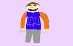  16:10 brown_hair clothed clothing fully_clothed gimp green_eyes hair human human_only light_skin male mammal ms_paint not_furry open_mouth open_smile pants runseedoy shirt simple_background smile solo standing topwear what 