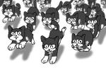  ambiguous_gender animated black_fur domestic_cat felid feline felis feral fur group low_res mammal monochrome running simple_background taku white_background white_fur 