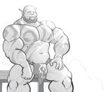  abs absurd_res blizzard_entertainment clothed clothing fundoshi garrosh_hellscream hi_res humanoid japanese_clothing maldu male muscular muscular_male navel nipples not_furry orc pecs sauna sitting solo steam sweat tongue tongue_out topless underwear video_games warcraft 