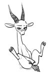  2019 ambiguous_gender antelope anthro bedroom_eyes blush bovid covering covering_crotch fuel_(artist) fuel_(character) gazelle greyscale half-closed_eyes hi_res horn looking_at_viewer mammal monochrome nude seductive simple_background solo white_background 