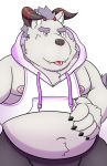  2019 anthro behemoth_(housamo) clothing fur grey_fur harushipanda hi_res hoodie horn male overweight tokyo_afterschool_summoners video_games 