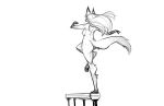  17:11 2018 anthro breasts butt canid canine female fox fur hair long_hair mammal monochrome nipples nude on_one_leg rear_view simple_background solo standing watsup white_background 