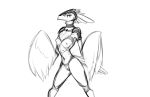  17:11 armor avian beak bird breasts feathers female headgear helmet monochrome nipples nude simple_background solo watsup white_background wings 