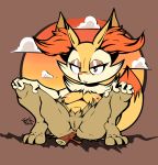  black_fur blush braixen breasts canid canine feet female fur hi_res inner_ear_fluff looking_at_viewer mammal nintendo nude pok&eacute;mon pok&eacute;mon_(species) presenting pussy red_eyes solo stick tophatmahoney tuft video_games white_fur yellow_fur 