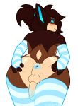  2019 3_fingers absurd_res alpha_channel anthro anus arm_warmers armwear ass_up backsack balls bent_over big_butt blue_eyes blush breasts bridal_gauntlets brown_fur brown_hair butt canid canine canis clothed clothing crossed_legs digital_media_(artwork) elbow_gloves erection footwear fur girly gloves hair hi_res humanoid humanoid_penis leg_warmers legwear looking_at_viewer looking_back lying male mammal multicolored_fur on_front pattern_clothing pattern_legwear penis ponytail presenting presenting_anus presenting_hindquarters rear_view simple_background smile socks solo spread_butt spreading starshard stockings striped_clothing striped_legwear striped_socks stripes tan_fur thecristalflake thigh_highs thigh_socks transparent_background 