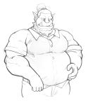  5:6 absurd_res belly_fondling clothed clothing fully_clothed hi_res humanoid maldu male not_furry orc overweight simple_background sketch solo white_background 