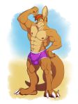  3:4 anthro briefs bulge clothing flexing looking_at_viewer macropod male mammal marsupial muscular muscular_male nipples solaxe_(artist) solo standing underwear 