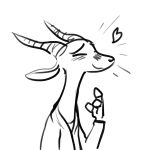  &lt;3 2019 ambiguous_gender antelope anthro black_and_white blush bovid clothed clothing eyes_closed fuel_(artist) fuel_(character) gazelle horn mammal monochrome simple_background smile white_background 
