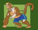  5:4 clothing glistening invalid_tag jewelry mammal monkey necklace primate rubber shocked simple_background slimy stripes- swimming_trunks swimwear transformation 