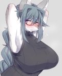  aky_sg6 big_breasts furry glasses long_hair open_mouth purple_eyes teal_hair 