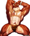  2019 abs absurd_res anthro biceps canid canine cartuja clothing epic7 eyewear fur goggles hair hi_res male mammal multicolored_fur muscular muscular_male nipples nsfwnudo pecs penis simple_background solo 