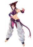  baggy_pants bare_shoulders belt bracelet capcom detached_sleeves drill_hair evil_smile fingerless_gloves gloves halter_top halterneck han_juri highres hip_focus hirodazo jewelry pants pointy_breasts smile spiked_bracelet spikes street_fighter street_fighter_iv_(series) toeless_legwear twin_drills 