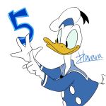  1:1 2018 4_fingers anatid anseriform anthro avian beak bird blue_clothing blue_sclera bottomless clothed clothing disney donald_duck duck harara hat headgear headwear hi_res sailor_hat signature simple_background smile solo white_background yellow_beak 