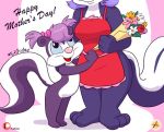  apron bow clothing daughter english_text female fifi_la_fume flower fur furboz hair holidays mammal mephitid mother mother&#039;s_day mother_and_daughter multicolored_fur parent pigtails plant purple_fur purple_hair signature simple_background skunk smile text tiny_toon_adventures warner_brothers white_fur young 