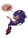 2019 5_fingers absurd_res anthro blue_eyes chili_dog clothing digimin eulipotyphlan food footwear hedgehog hi_res male mammal open_mouth shoes simple_background smile solo sonic_(series) sonic_the_hedgehog speech_bubble suggestive teeth tongue white_background 