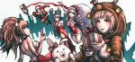  1boy 4girls absurdres akamatsu_kaede animal_ears antlers bare_arms bare_back bare_shoulders bear bear_hair_ornament beard black_footwear blonde_hair boots bow breasts brown_hair christmas cleavage commentary_request danganronpa danganronpa_1 dgrp_(minhduc12333) dress ear_ribbon enoshima_junko eyebrows_visible_through_hair facial_hair fat gift glasses gloves hair_ornament hairclip hat highres holding huge_filesize kirigiri_kyouko large_breasts long_hair long_sleeves monokuma monomi monomi_(danganronpa) multiple_girls nanami_chiaki new_danganronpa_v3 red_bow red_dress reindeer_antlers sack santa_costume santa_hat scarf short_hair smile super_danganronpa_2 togami_byakuya_(super_danganronpa_2) upper_teeth 